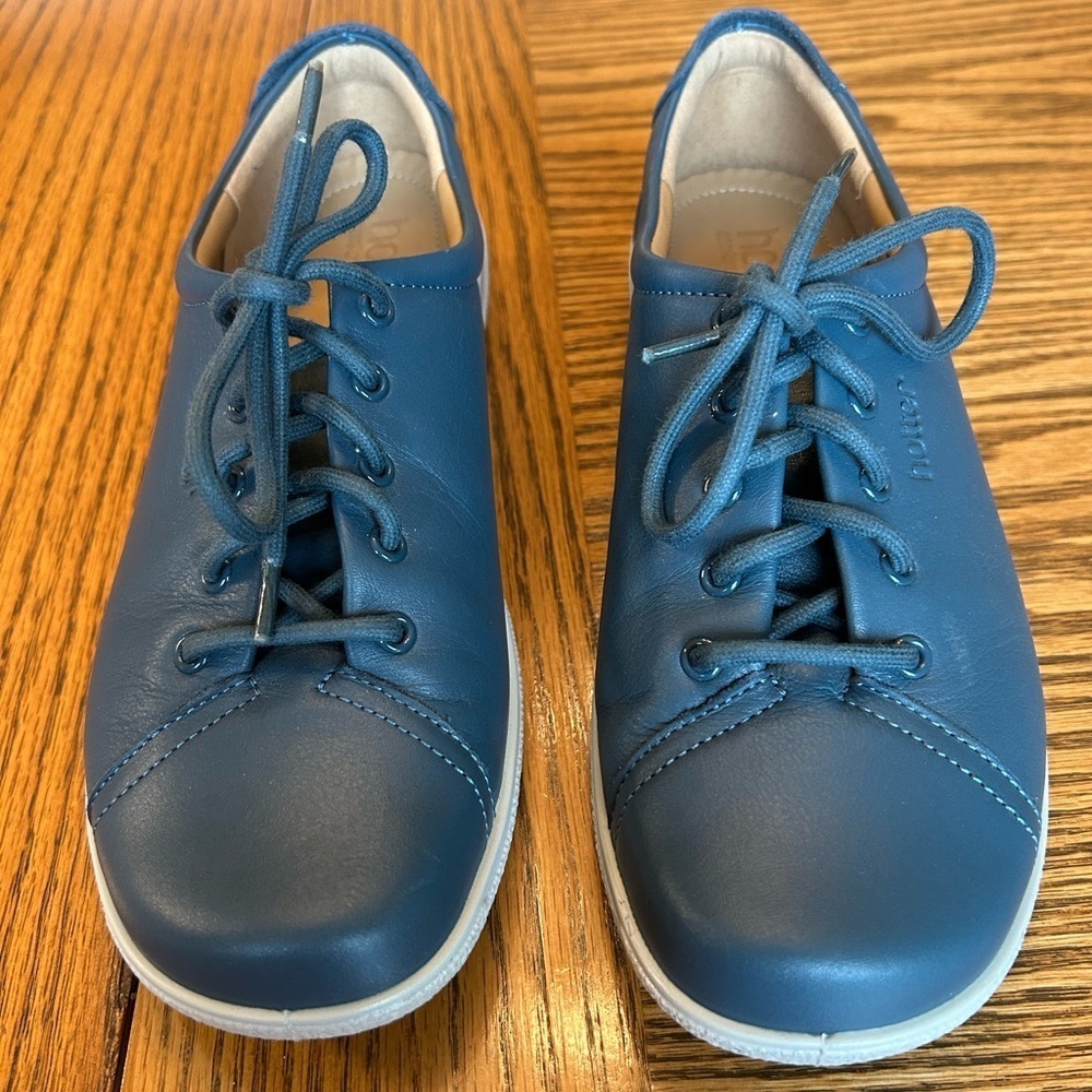 Hotter Dew Blue Leather Women's Lace Up Sneakers with Removable Sole Insert